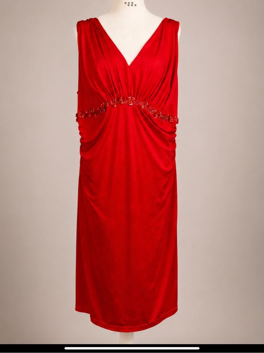 NWT David Meister Red Beaded Cocktail Dress 18W Made USA Midi Special Occasion